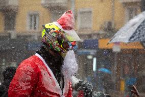 Bikers Dressed As Santa Claus In Sofia.