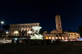 The Triton Fountain In Piazza Bocca Della Verità Has Been Restor