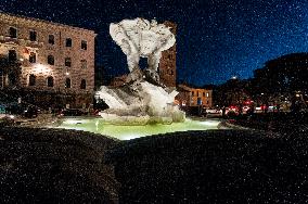 The Triton Fountain In Piazza Bocca Della Verità Has Been Restor