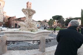 The Triton Fountain In Piazza Bocca Della Verità Has Been Restor