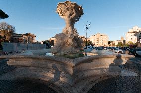 The Triton Fountain In Piazza Bocca Della Verità Has Been Restor