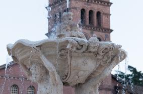 The Triton Fountain In Piazza Bocca Della Verità Has Been Restor