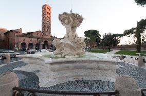 The Triton Fountain In Piazza Bocca Della Verità Has Been Restor