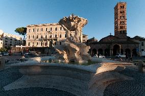 The Triton Fountain In Piazza Bocca Della Verità Has Been Restor