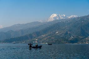 Tourists Are Enjoying Boating On Phewa Lake In Nepal