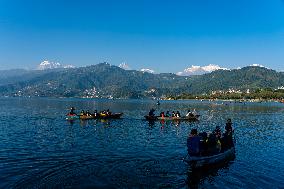 Tourists Are Enjoying Boating On Phewa Lake In Nepal