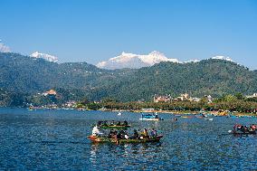 Tourists Are Enjoying Boating On Phewa Lake In Nepal