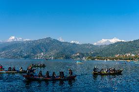 Tourists Are Enjoying Boating On Phewa Lake In Nepal