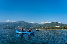 Tourists Are Enjoying Boating On Phewa Lake In Nepal