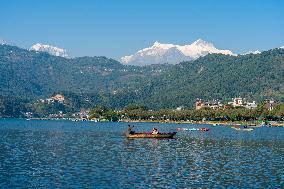 Tourists Are Enjoying Boating On Phewa Lake In Nepal