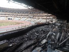 Aftermath of Fire breaks out at Aleppo Stadium in Syria