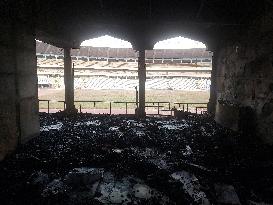 Aftermath of Fire breaks out at Aleppo Stadium in Syria