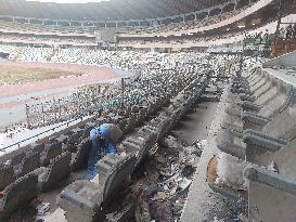 Aftermath of Fire breaks out at Aleppo Stadium in Syria