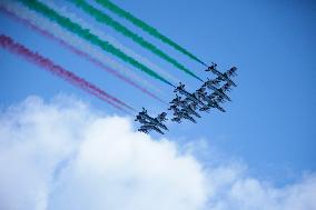 Frecce Tricolori Performs At AUDI FIS Ski World Cup - Italy