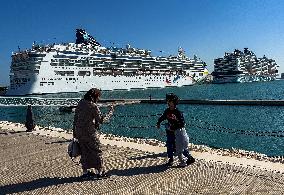 MSC Euribia And Norwegian Dawn Docked In Old Doha Port