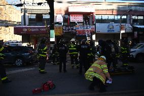 FDNY Responds To Building Fire On Roosevelt Avenue In Woodside Neighborhood Of Queens New York City