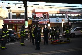 FDNY Responds To Building Fire On Roosevelt Avenue In Woodside Neighborhood Of Queens New York City