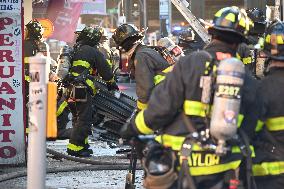 FDNY Responds To Building Fire On Roosevelt Avenue In Woodside Neighborhood Of Queens New York City