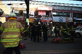 FDNY Responds To Building Fire On Roosevelt Avenue In Woodside Neighborhood Of Queens New York City