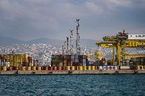 Yellow Cranes At Trieste Port