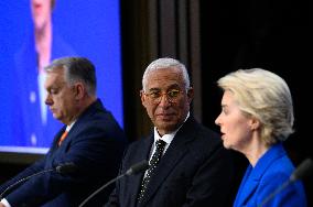 Joint Press Conference - Antonio Costa - Ursula Von Der Leyen - Victor Orban