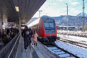 Train Station Garmisch-Partenkirchen, Bavaria In Winter