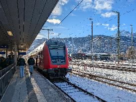 Train Station Garmisch-Partenkirchen, Bavaria In Winter