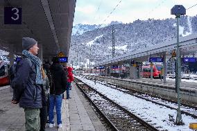 Train Station Garmisch-Partenkirchen, Bavaria In Winter