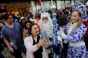 Russian Parade Of Ded Moroz And Snegurachkas On Christmas Eve In Mexico