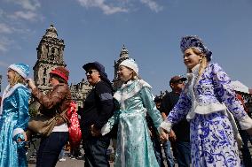 Russian Parade Of Ded Moroz And Snegurachkas On Christmas Eve In Mexico