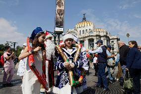 Russian Parade Of Ded Moroz And Snegurachkas On Christmas Eve In Mexico