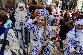 Russian Parade Of Ded Moroz And Snegurachkas On Christmas Eve In Mexico