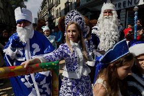 Russian Parade Of Ded Moroz And Snegurachkas On Christmas Eve In Mexico