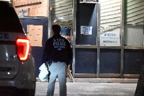 NYPD Crime Scene Investigators Stage At 60th Precinct In Coney Island Brooklyn New York Where Suspect In Fire Setting Attack On