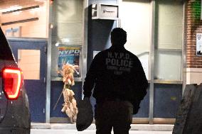 NYPD Crime Scene Investigators Stage At 60th Precinct In Coney Island Brooklyn New York Where Suspect In Fire Setting Attack On