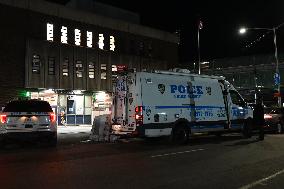 NYPD Crime Scene Investigators Stage At 60th Precinct In Coney Island Brooklyn New York Where Suspect In Fire Setting Attack On