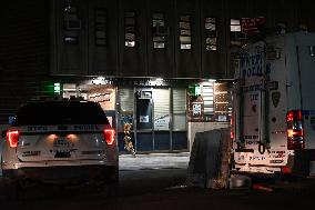 NYPD Crime Scene Investigators Stage At 60th Precinct In Coney Island Brooklyn New York Where Suspect In Fire Setting Attack On