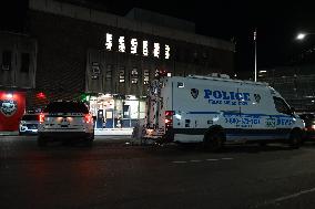 NYPD Crime Scene Investigators Stage At 60th Precinct In Coney Island Brooklyn New York Where Suspect In Fire Setting Attack On