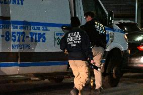 NYPD Crime Scene Investigators Stage At 60th Precinct In Coney Island Brooklyn New York Where Suspect In Fire Setting Attack On