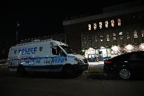 NYPD Crime Scene Investigators Stage At 60th Precinct In Coney Island Brooklyn New York Where Suspect In Fire Setting Attack On