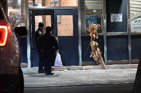 NYPD Crime Scene Investigators Stage At 60th Precinct In Coney Island Brooklyn New York Where Suspect In Fire Setting Attack On