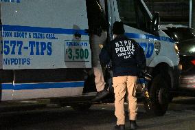 NYPD Crime Scene Investigators Stage At 60th Precinct In Coney Island Brooklyn New York Where Suspect In Fire Setting Attack On