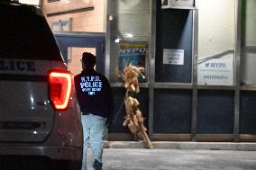 NYPD Crime Scene Investigators Stage At 60th Precinct In Coney Island Brooklyn New York Where Suspect In Fire Setting Attack On