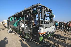 Israeli Army Attacked A Bus Sheltering Displaced Palestinians In Khan Yunis