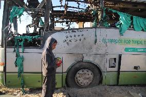 Israeli Army Attacked A Bus Sheltering Displaced Palestinians In Khan Yunis