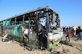 Israeli Army Attacked A Bus Sheltering Displaced Palestinians In Khan Yunis