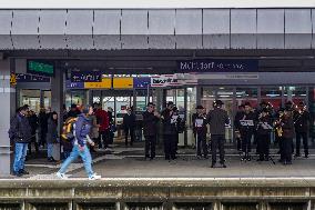 Brass Band At Bavarian Train Station On Christmas Eve