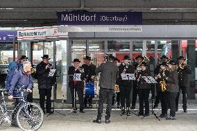 Brass Band At Bavarian Train Station On Christmas Eve