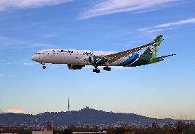 Saudia Boeing 787 2024 National Day Livery Landing in Barcelona