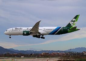 Saudia Boeing 787 2024 National Day Livery Landing in Barcelona